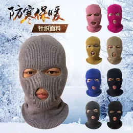 Kış soğuk sıcak kapak Üç delik, siyah maskeli şapka, erkek örme kafa örtüsü, açık gözlü yüz maskesi ve ağız 258991