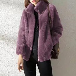 Women's Fur 2024 Winter Stand Collar Two Sided Velvet Thick Warm Faux Coat Ladies Casual Fashion All-match Outwear Women Cardigan Jacket