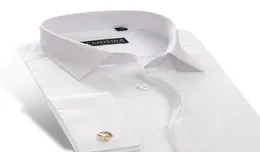 Men039S långärmad Slim Fit French Cuff Dress Shirt Bekväm twill Solid Formal Tuxedo Top ShirtScufflänkar inkluderade slumpmässiga8933407