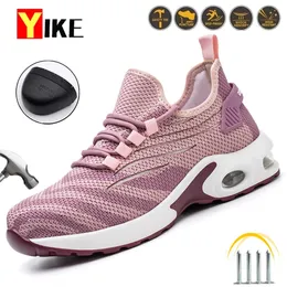 Moda feminina sapatos de segurança leve confortável botas de trabalho para ladys indestrutível anti-esmagamento tênis de construção rosa 240228