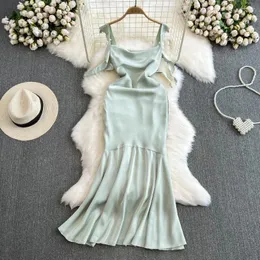 Casual Dresses Summer Sexig Long Prom Satin Dress Women 2024 Elegant Fashion Fishtail Suspender High midja Slim Party sundress