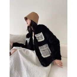 Otter Genuine Leather Grass Hair Rabbit Hair Short for Women Small Spragrant Style Coat 2023 New Fur Integrated Haining 6039