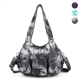 2024 Evening Bags Make Old Style Hobos Bag PU Leather Women Handbags Female Leisure Shoulder Purses Vintage Bolsas Large Capacity Tote