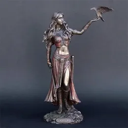 Oggetti decorativi Figurine Statue in resina Morrigan La dea celtica della battaglia con spada di corvo Statua con finitura in bronzo 15 cm per Hom292P