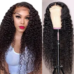 Hübsches Mädchen Jerry Curly Deep Wave Frontal Perücke Lockige Echthaarperücken für Frauen Brasilianische Hd Transparente Spitzeverschlussperücke im Angebot