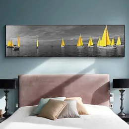 絵画海の黄色いボートブリッジタワーのポスターとプリントホームキャンバスのランドスケープ写真ウォールアートリビングルームデコラット234