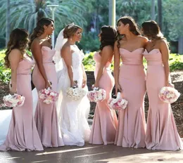 2022 Cheap Blush Pink Sweetheart Satin Mermaid Long Bridesmaid Dresses Ruched Floor Length Wedding Guest Long Maid Of Honor Dresse3658884