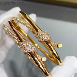 Bangle Luxury Brand High-quality Jewelry Party Giftsexquisite High-end Fashion Full Of Diamonds Rose Gold Rope Knot Bracelet For Women ldd240312