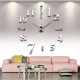 3D Big Acrylic Mirror Wall Clock Kort diy kvartsklocka Still livsklockor vardagsrum heminredning spegel klistermärken väggdekor1266s