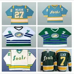 Vintage Men's 1970s CALIFORNIA GOLDEN SEALS 27 GILLES MELOCHE 7 REGGIE LEACH Jersey Stitched White Blue Green Yellow Alternate S-5XL custom Any Name