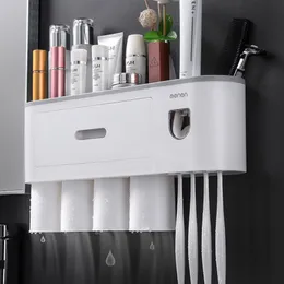 Portaspazzolino magnetico a parete Dispenser automatico di dentifricio Set di accessori per il bagno con tazza magnetica ad adsorbimento forte LJ287Z