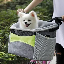 Transportador qet de bicicleta para cachorro, transportador dianteiro com bolsos pequenos, guiador de bicicleta, animal de estimação pequeno com alça de ombro354y