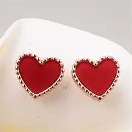 Stud Earrings Martick Romantic Style Woman Heart Candy Color Rose Gold Flower Side Brincos Jewelry E37