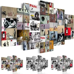 패션 벽 예술 캔버스 그림 5 조각 초록 Banksy Graffiti Collection Modern Home Decoration 선택 색상과 크기 FRAM315H