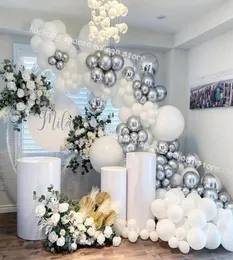 Party Decoration 125st Wedding Balloon Garland Kit Silver White Chrome Globos 4D Ball Baby Shower Bakgrund Väggförsörjning92143237316365