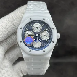 Top stilvolle automatische mechanische selbstwickelnde Uhr Schwarze weiße Zifferblatt 41mm klassisches Tagesdatum Mond Phase Armband Casual Full Ceramic Band Uhr PA108