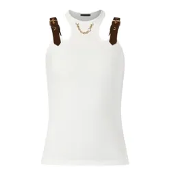 24 Summer Women's Designer Tee Designer Topps Eyelet Tab Tank Top with Letters Cotton Jersey T Shirt Girls Milan Runway Crop Tops Brand Designer Outwear Shirts Vest Vest