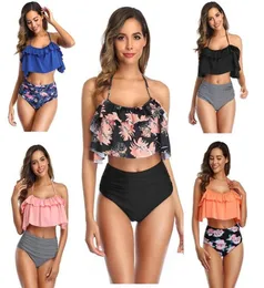 Women039s水着Mossha Hoge Taille Bikini Set Halter badpak vrouw vrouwelijke plus size 2021 3xl bloemenprint badmode vrouwe9960500