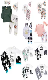 Mais 30 estilos novos bebês meninas natal oco outfit macacão crianças menino meninas 3 peças conjunto camiseta calça chapéu bebê crianças roupas1135852