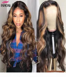 Ishow Hightlight 4 27 Body Wave Human Hair Wigs Omber Color T1B 27 131 Human Hair Lace Front Wigs Preplucked 360 Lace Wigs1775975