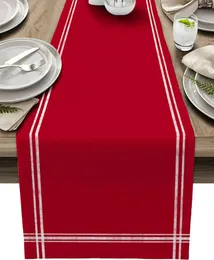 Tkanina stołowa czerwona lniana biegacze kredka szaliki wystrój pralki wiejski dom wakacyjny impreza świąteczna dekoracje ślubne