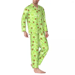 Мужская одежда для сна с авокадо, весенний весенний забавный фруктовый принт, винтажный пижамный комплект большого размера, мужской мягкий домашний костюм с длинными рукавами для спальни