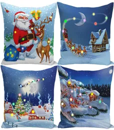 Jul LED -kuddfodral 4545 cm Plush Home Soffa Throw Pillow Cover Merry Christmas Motiv Tlighted Pillowcase6341052