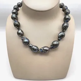 Collana barocca a forma di sfera di fiamma nucleata di tessuto di colore nero grigio 13-22 mm Perle naturali al 100% d'acqua dolce 240301