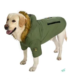 Армейский зеленый, зимняя теплая одежда для больших собак, одежда для домашних животных, толстовка с капюшоном из флиса, хлопковая стеганая куртка для собак золотистого ретривера, пальто, одежда для собак347L