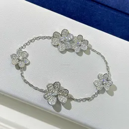 バングルラグジュアリーvan Clee Frivole Brand Designer Copper Full Crystal Four Leaf Clover Flowers Sharm Bracelet With Box for Women Jewelry