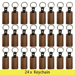 Keychains 24Pcs Rectangular Wooden Keychain Wood Key Ring Car Bag Hanging Pendant For Painting Crafts Cute Women Men