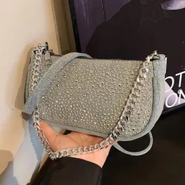 2024 Abendtaschen Lady Sling für Damen Luxus-Designer-Handtaschen und Geldbörsen 2024 in Denim mit eingelegtem Diamantimitat-Kettengriff