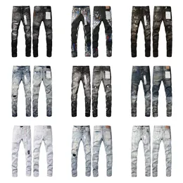 Lila jeans mans kvinnor designer män märke lång rak mager mitten av blixtlås vit hål 34 denim daglig outfit markviolett de creuses