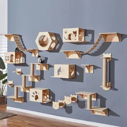 Cat Wall Furniture Climbing Shelf Wall Mounted Steps Stairway With Sisal Rope Scratching Grinding Claws Toy for Most Kitten Cats 240227