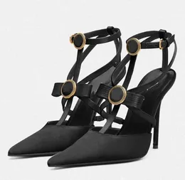 Elegant Gianni Ribbon Cage Sandals Shoes Satin Women Party Wedding Point Toe Medusa'95 Party Wedding Gladiator Sandalias Lady Slingback EU35-42