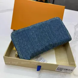 Designer plånböcker denim blå nytt modemynt fickkorthållare interiör blixtlåsfick kvinnor lång plånbok