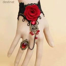 Perlen Halloween Frauen Rose Armbänder Steampunk Gothic Stil Spitze Armband Vampir Schwarz Cosplay Kostüm Prop Damen Armreifen SchmuckL24213