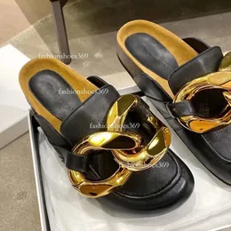 Designer kvinnor jw loafers mules tofflor london märke ja sandaler äkta läder tossor trä botten platt klackar glider guldkedja tofflor s designers skor