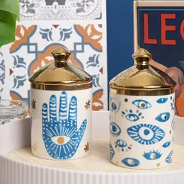 Blue Eyes Hamsa Hand Creative Ceramic Storage Jar Coffee Mug Jewelry Tray Candle Cup Home Decoration Plate Tableware 240307