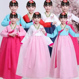 Palco desgaste tradicional coreano trajes de dança meninas hanbok vestido de casamento crianças desempenho asiático roupas festa festival outfit