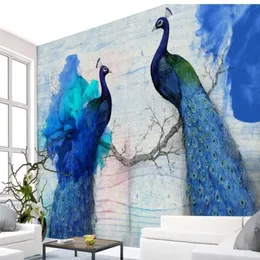 リビングルームのための3D壁画の壁紙モダンな孔雀の壁紙青い壁紙背景壁飾り絵画295U