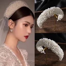 Luxus voller Perle Kristall Stirnband Tiara Haarband Silber Farbe Braut Hochzeit Haarschmuck Rebe Stirnband für Braut Frauen 240307