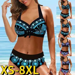 Swim Wear Bikini High midja Kvinnor Lossa ny designtryck Badkläder Monokini Summer Two Piece Beach Swime Set Ladies Sexy Bikini Aquatic Sports 240311