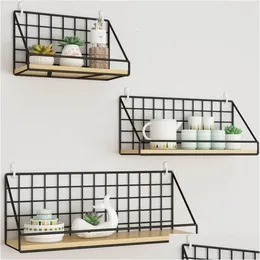 Other Home & Garden Storage Holders Racks Wooden Iron Wall Shelf Organizer Holder Kitchen Supplies Shef Rack Hanging Cabinet For Drop Ot2Zo