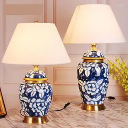 Lampade da tavolo Lampada in ceramica Stile europeo Idilliaco classico Soggiorno Camera da letto blu e bianca Comodino modello in porcellana