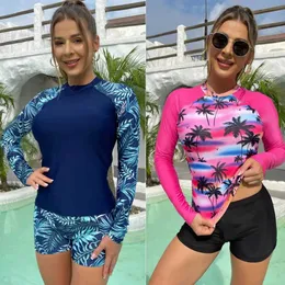 Swim wear Sexy Bikini Mujer Rashguard Women Long Sleeve Swimwear Rashguard Surfing Two Piece Swimwear Set Tankini Surf Swimming aquatic sports 240311