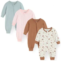 Unisex Rompers Cotton Born Baby Boy Clothes 23pieces Girl Set 2way Zipper 024m Autumn Cartoon Spring 240307