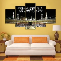 Popular Wall Art unframed Canvas Fashion Abstract 5 Pieces Islamic Decorative Oil Paintings Muslim Modern Pictures Home Decor243S