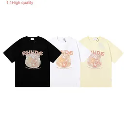 2023 Nisch Beauty Trend Rhude Plant Printed Double Yarn Pure Cotton Casual Short Sleeved T-shirt för män och kvinnor