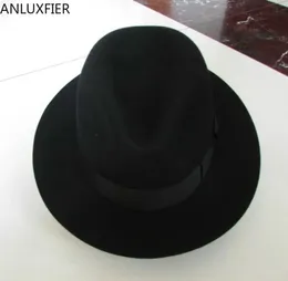 B-1540 Dorosły Fedora Wool Hat Australian Fedora Fashion Unisex Black Homburg Panama Jazz Hat Men Panama Fedora Black Hats 240301